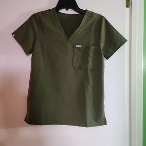 Figs Catarina Dark Olive Green V-Neck Scrub Top